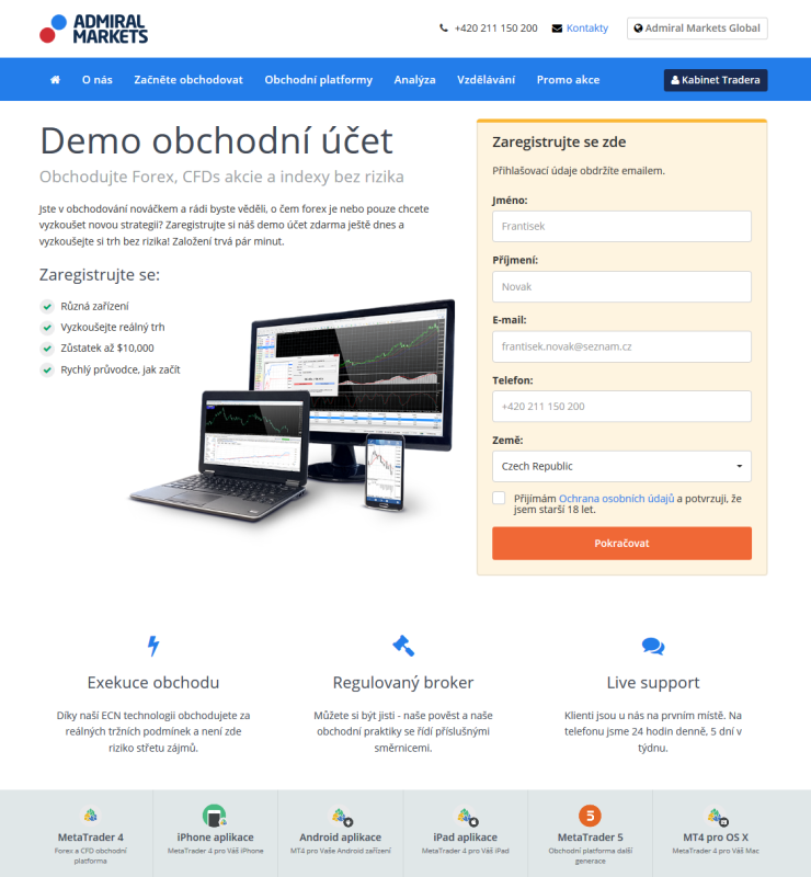 Admiral Markets - demo účet