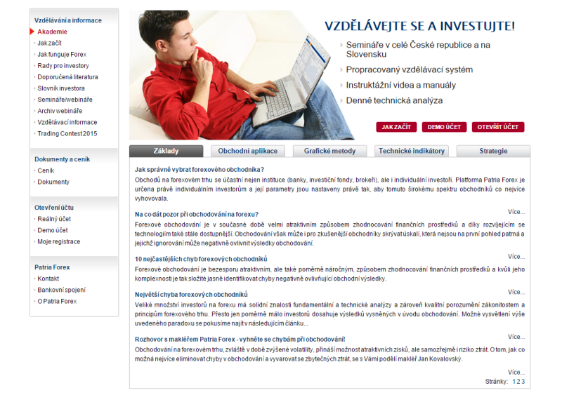 Vzdělávací akademie na webu brokera