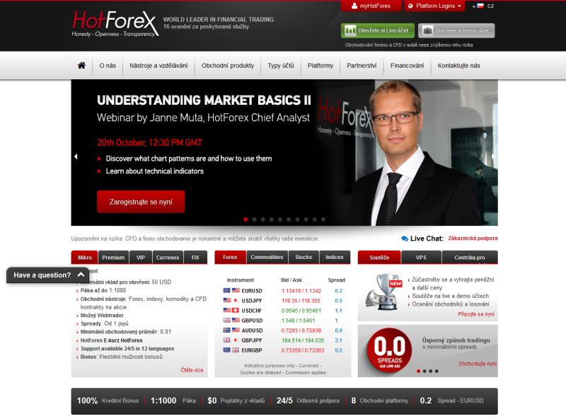 Webová stránka brokera HotForex.com