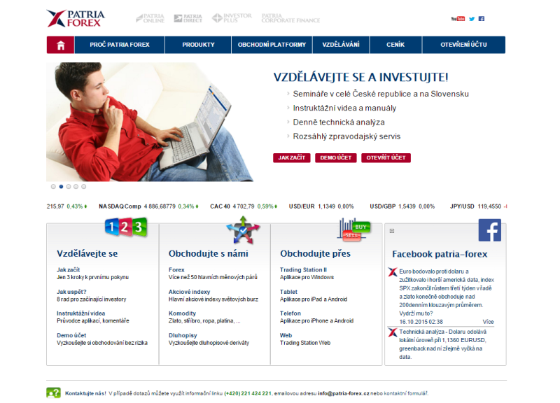 Webová stránka brokera Patria Forex