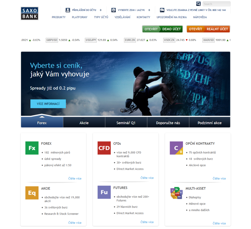 Webová stránka brokera SaxoBank.com
