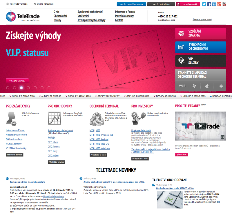 Webová stránka brokera Teletrade-dj.cz