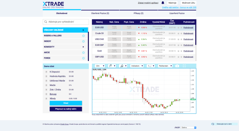 Webová platforma brokera xTRADE